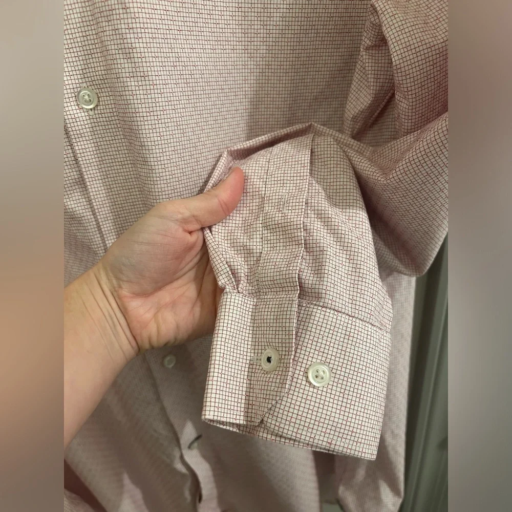 Banana Republic Non-Iron Button Down Shirt Standard Fit Mens Large Pink White